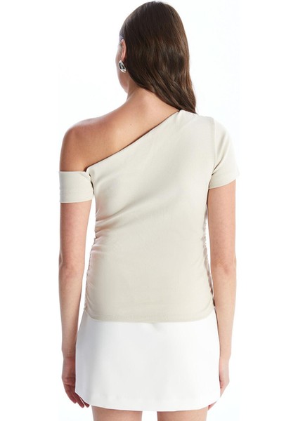 Lcw Vision Açık Bej Kayık Yaka Düz Kısa Kollu Kadın Tişört indirimleri