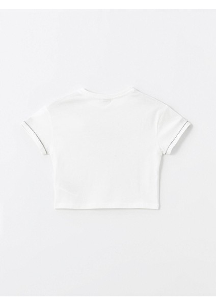 Lcw Kids Ekru Bisiklet Yaka Baskılı Kısa Kollu Kız Çocuk Crop Tişört modelleri
