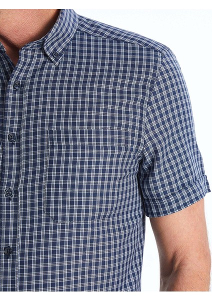 Lcwaıkıkı Formal Lacivert Ekoseli Regular Fit Kısa Kollu Ekose Gabardin Erkek Gömlek
