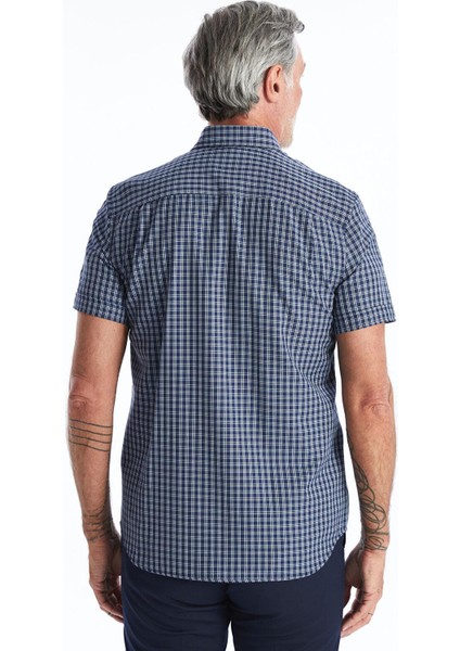 Lcwaıkıkı Formal Lacivert Ekoseli Regular Fit Kısa Kollu Ekose Gabardin Erkek Gömlek