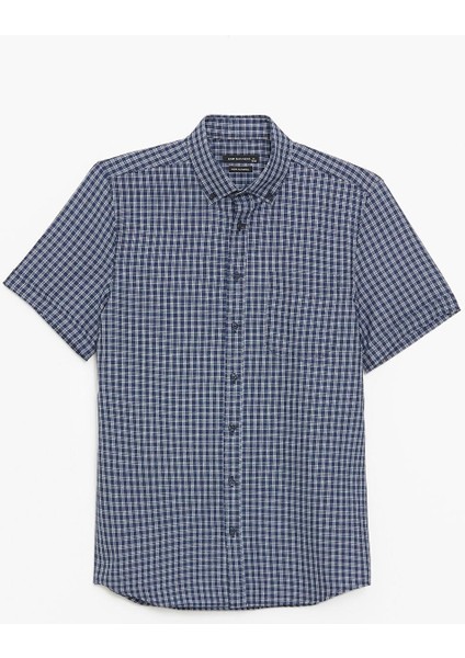 Lcwaıkıkı Formal Lacivert Ekoseli Regular Fit Kısa Kollu Ekose Gabardin Erkek Gömlek