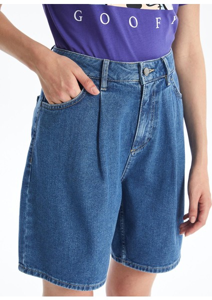 Lcw Jeans Orta Indigo Rodeo Bermuda Fit Kadın Jean Şort