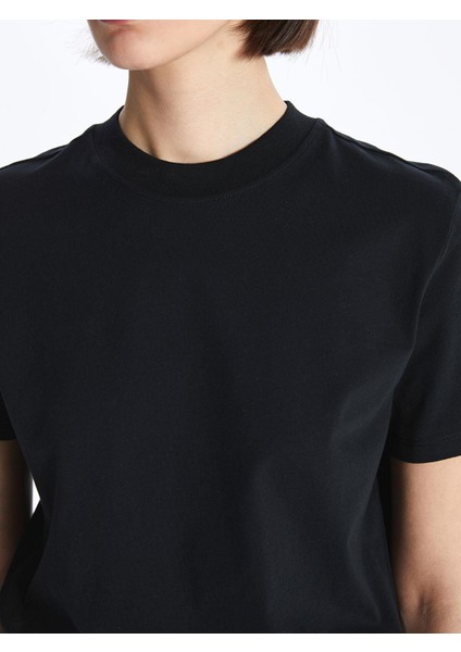 Lcw Vision Yeni Siyah Bisiklet Yaka Düz Kısa Kollu Kadın Tişört fırsatları