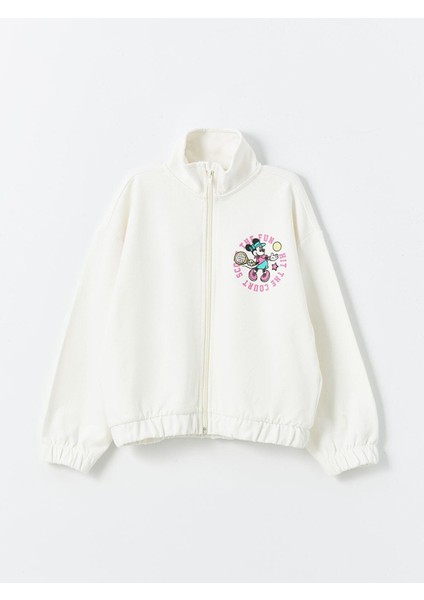 Lcw Kids Uçuk Pembe Dik Yaka Minnie Mouse Baskılı Kız Çocuk Fermuarlı Sweatshirt