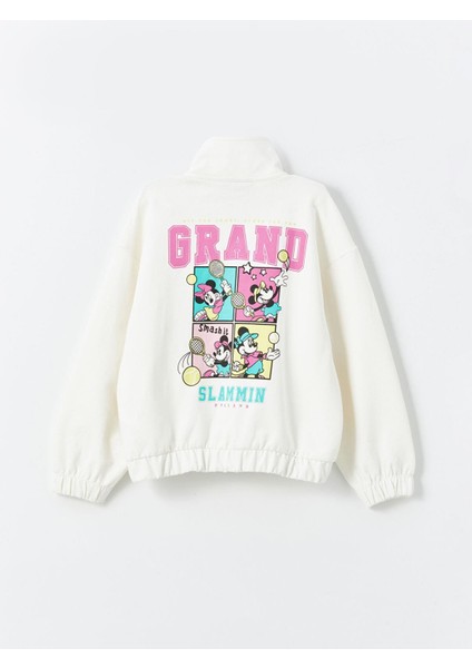 Lcw Kids Uçuk Pembe Dik Yaka Minnie Mouse Baskılı Kız Çocuk Fermuarlı Sweatshirt