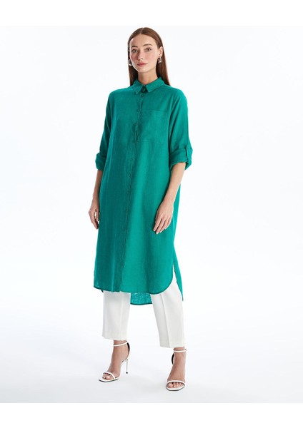 Lcwaıkıkı Classic Yanık Turuncu Düz Oversize Keten Kadın Gömlek Tunik