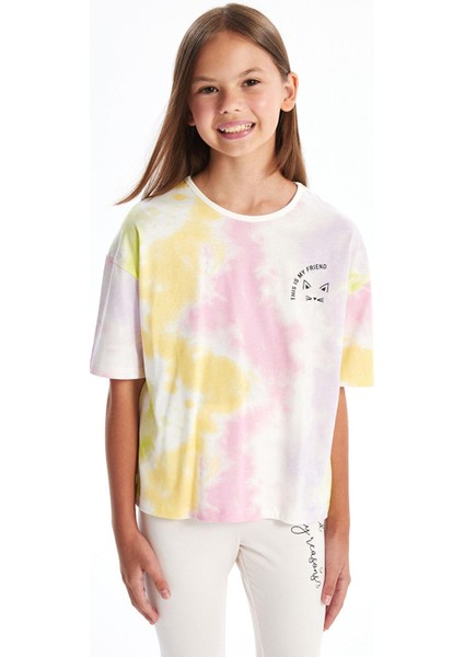 Lcw Kids Karışık Baskılı Bisiklet Yaka Batik Desenli Kısa Kollu Kız Çocuk Crop Tişört
