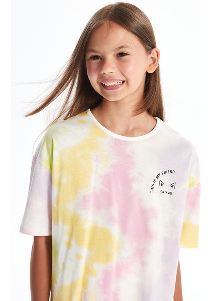 Lcw Kids Karışık Baskılı Bisiklet Yaka Batik Desenli Kısa Kollu Kız Çocuk Crop Tişört fiyatları