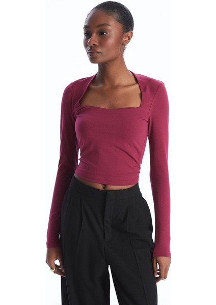 Lcw Vision Açık Bordo Kare Yaka Düz Uzun Kollu Kadın Bluz fiyatları