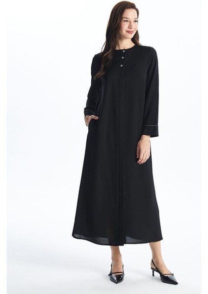 Lcw Grace Yeni Siyah Bisiklet Yaka Düz Uzun Kollu Kadın Ferace