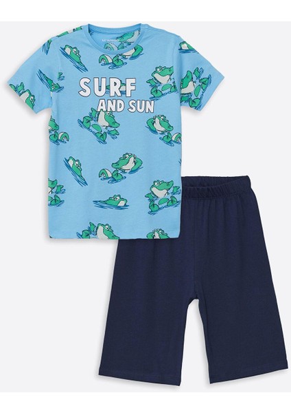 Lcw Dream Mavi Baskılı Rahat Kalıp Bisiklet Yaka Erkek Çocuk Şortlu Pijama Takımı modelleri