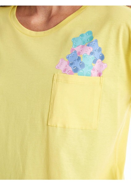 Lcw Young Sarı Bisiklet Yaka Baskılı Kısa Kollu Kadın Şortlu Pijama Takımı modelleri