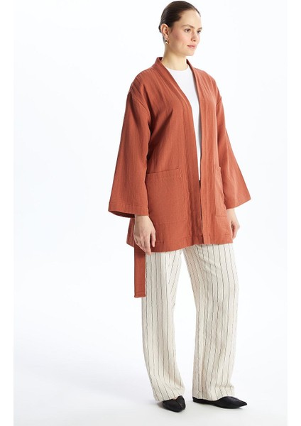 Lcw Modest Tarçın Şal Yaka Düz Uzun Kollu Oversize Kadın Kimono modelleri