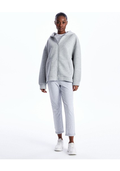 Lcw Vision Gri Melanj Kapüşonlu Oversize Kadın Fermuarlı Sweatshirt