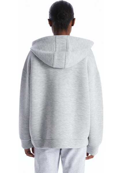 Lcw Vision Gri Melanj Kapüşonlu Oversize Kadın Fermuarlı Sweatshirt fiyatları
