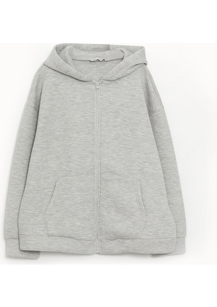 Lcw Vision Gri Melanj Kapüşonlu Oversize Kadın Fermuarlı Sweatshirt modelleri