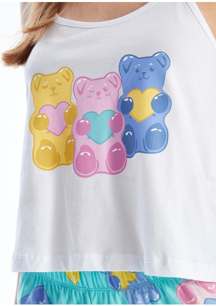 Lcw Young Açık Turkuaz Baskılı U Yaka Baskılı Askılı Kadın Şortlu Pijama Takımı modelleri