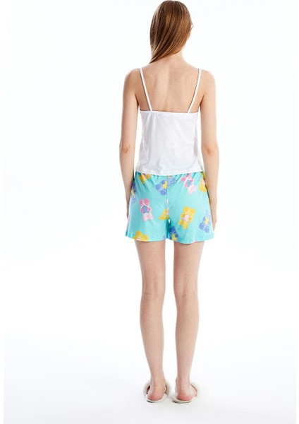 Lcw Young Açık Turkuaz Baskılı U Yaka Baskılı Askılı Kadın Şortlu Pijama Takımı fırsatları