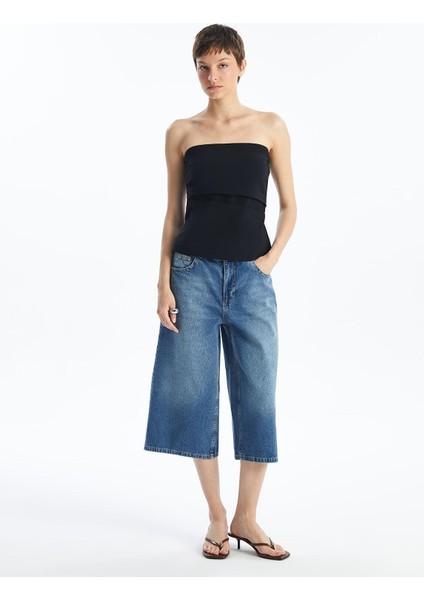 Lcw Vision Kırmızı Straplez Düz Crop Kadın Bluz
