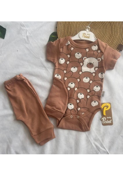 Lionkids Unisex 6 Ay Kahverengi Baskılı 2li Zıbın Takımı