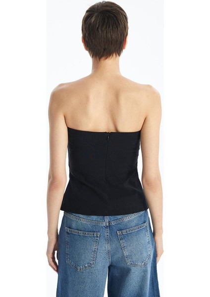 Lcw Vision Kırmızı Straplez Düz Crop Kadın Bluz