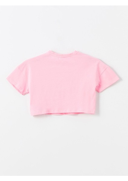 Lcw Kids Pembe Bisiklet Yaka Baskılı Kısa Kollu Kız Çocuk Crop Tişört