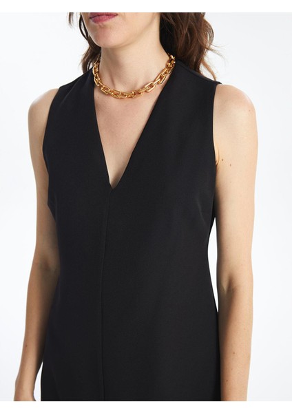 Lcw Vision Yeni Siyah Kadın V Yaka Düz Elbise modelleri
