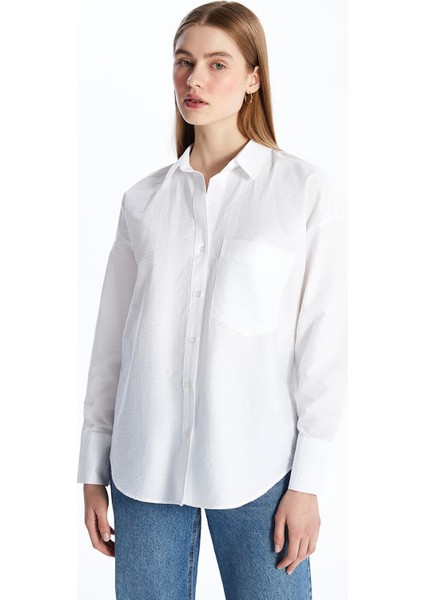 Lcw Vision Buxe Beyazı Düz Uzun Kollu Oversize Kadın Gömlek fiyatları