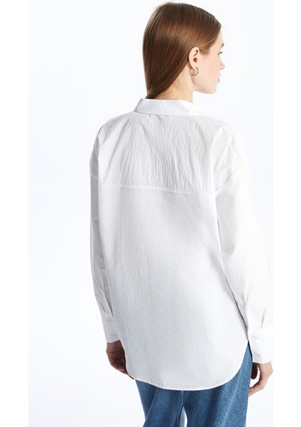 Lcw Vision Buxe Beyazı Düz Uzun Kollu Oversize Kadın Gömlek indirimleri