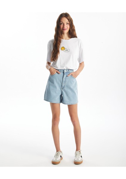 Xsıde Açık Mavi Yüksek Bel Standart Fit Kadın Jean Şort