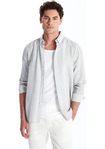 Lcwaıkıkı Classic Gri Regular Fit Uzun Kollu Çizgili Erkek Gömlek