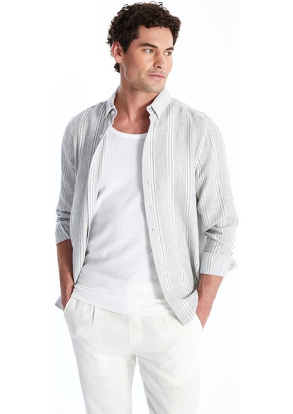 Lcwaıkıkı Classic Gri Regular Fit Uzun Kollu Çizgili Erkek Gömlek