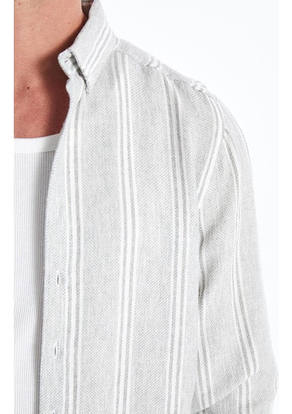 Lcwaıkıkı Classic Gri Regular Fit Uzun Kollu Çizgili Erkek Gömlek