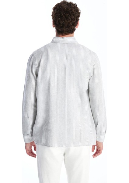 Lcwaıkıkı Classic Gri Regular Fit Uzun Kollu Çizgili Erkek Gömlek