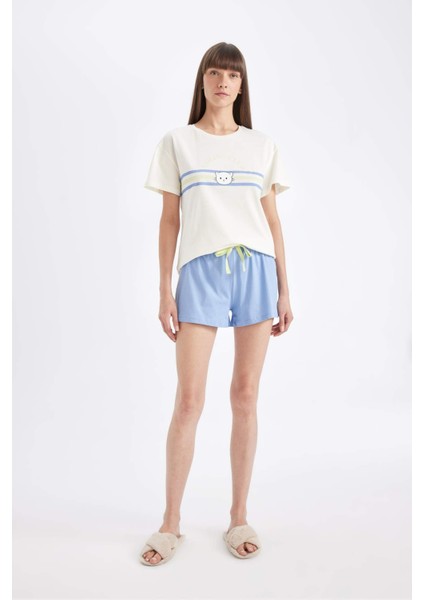 Fall in Love Pijama Takım Kısa Kollu Üst Şort Beli Lastikli Alt D4472AX24HS