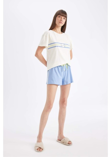 Fall in Love Pijama Takım Kısa Kollu Üst Şort Beli Lastikli Alt D4472AX24HS