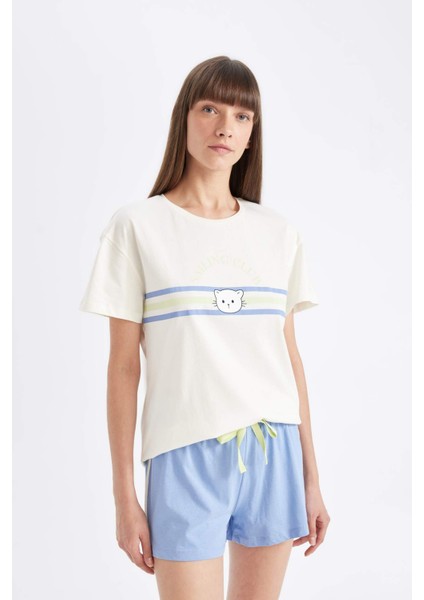 Fall in Love Pijama Takım Kısa Kollu Üst Şort Beli Lastikli Alt D4472AX24HS