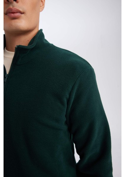 Yeşil Tüylenme Yapmayan Soğuk Geçirmez Regular Fit Dik Yaka Fermuarlı Polar Sweatshirt Y3996AZNS