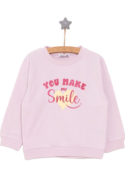 Basic Az Şardonlu Yazı Desenli Sweatshirt Kız Bebek