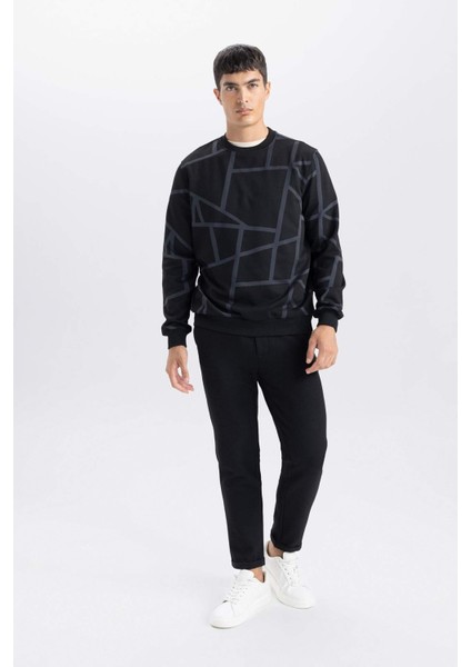 Modern Fit Bisiklet Yaka Desenli Sweatshirt A7824AX24AU