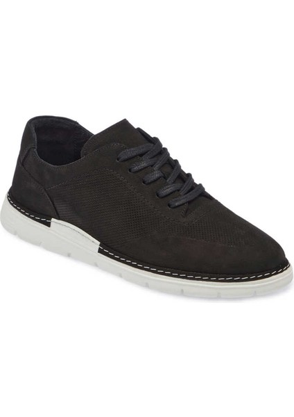 Siyah Nubuk Deri Erkek Sneaker - E24ı1ay56855-A64 Siyah