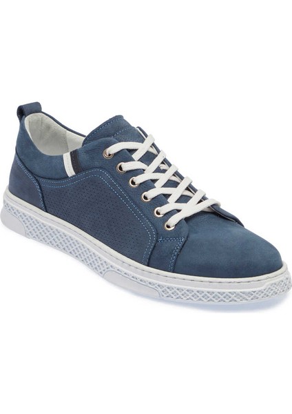 Mavi Nubuk Deri Erkek Sneaker - E24ı1ay56865-F58 Mavi
