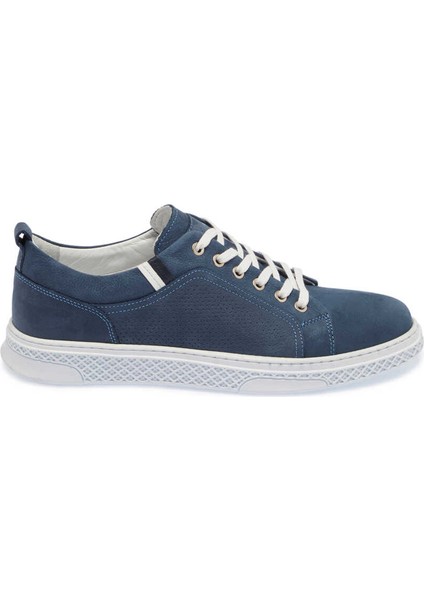 Mavi Nubuk Deri Erkek Sneaker - E24ı1ay56865-F58 Mavi