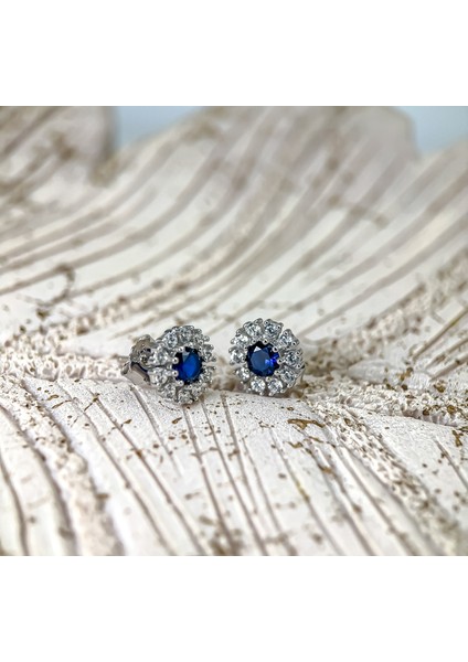 925 Ayar Gümüş Lacivert Taşlı Küpe Gümüş Küpe Lacivert Küpe Taşlı Küpe