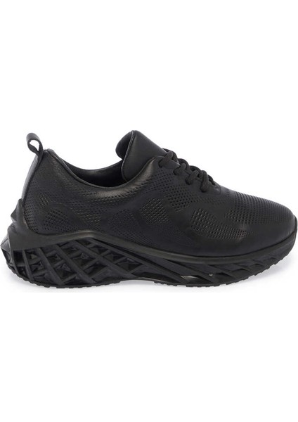 Siyah Deri Kadın Sneaker - K24ı1ay67343-A23 Siyah
