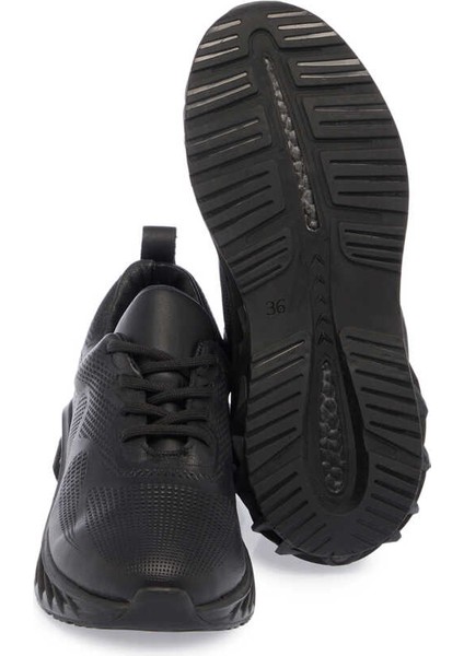 Siyah Deri Kadın Sneaker - K24ı1ay67343-A23 Siyah