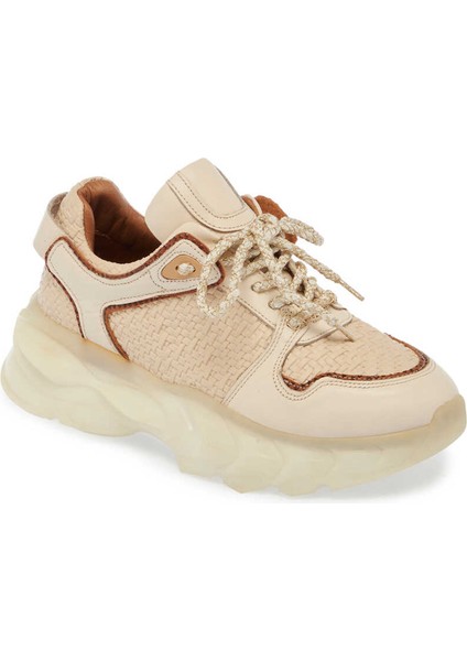 Ekru Deri-Vegan Kadın Sneaker - K24ı1ay67342-R90 Ekru