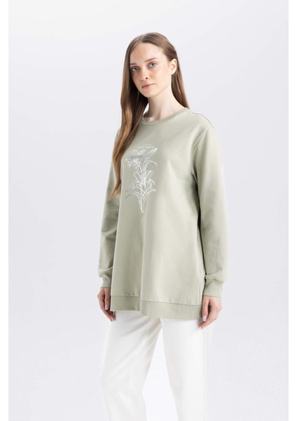 Regular Fit Bisiklet Yaka Çiçek Baskılı Sweatshirt Tunik D7574AX24WN fırsatları