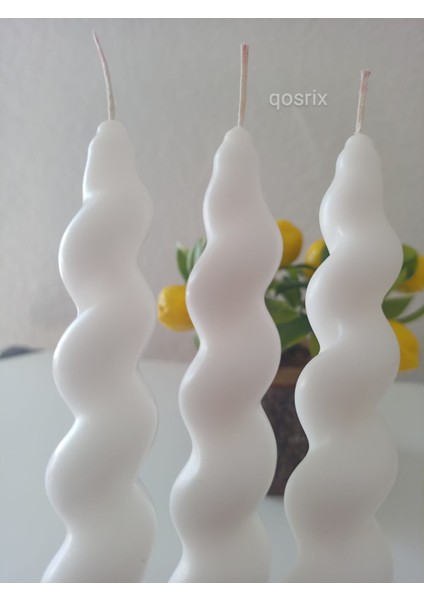 3'lü Beyaz Italyan Burgulu Şamdan Soya Mumu Doğal Kokulu Uzun Çubuk Konik Burgu Spiral Mum Dekoratif