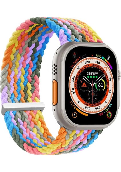 Apple Watch Series 10 46MM Kordon, (Small Size, 127MM) Knitted Fabric Single Loop Gökkuşağı